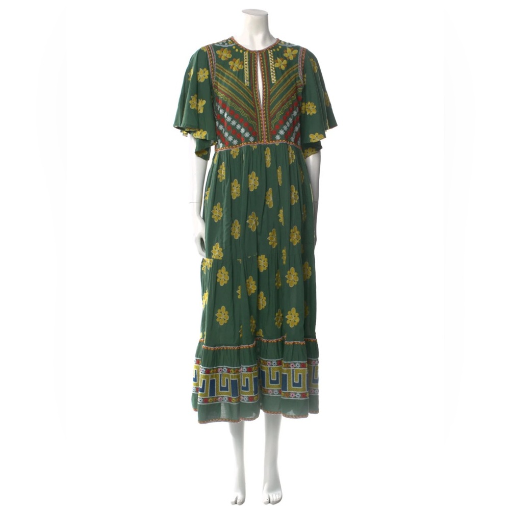 Oliphant Printed Floral Green Maxi Dress